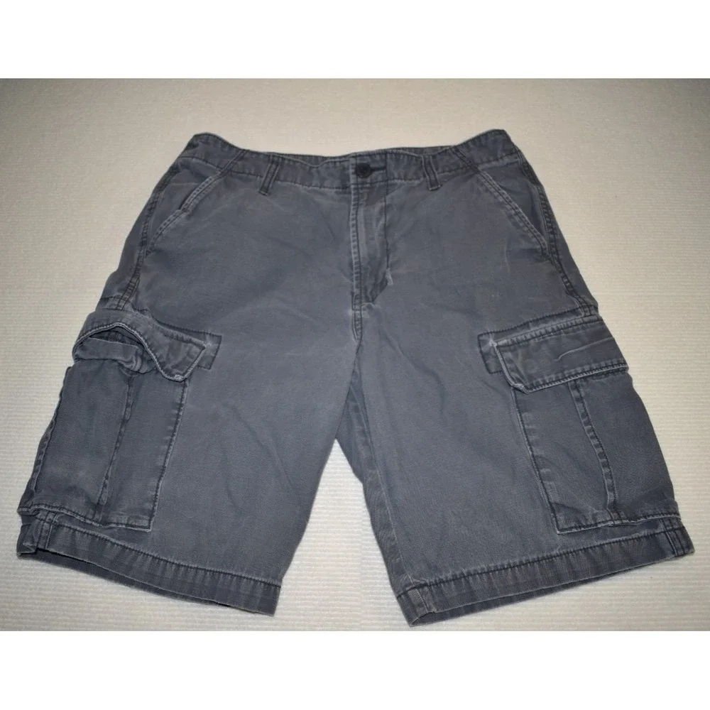 Arizona Jean Co. Men's Gray Cotton Canvas Cargo Shorts Flat Front Zip Pockets